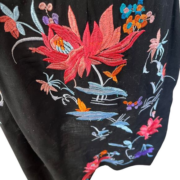 Asos Dress Women's Size 14 Black Cotton Embroidered Floral Colorful Open Back - Picture 3 of 13